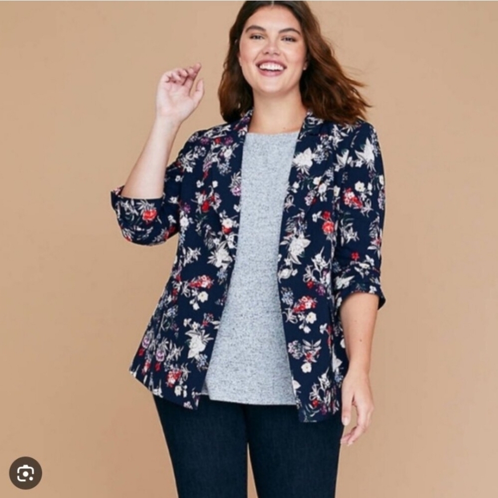 Lane Bryant The Bryant Floral Navy Women's One Button Blazer Size 24